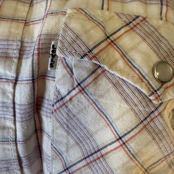 LEVIS PLAID WESTERN PEARL SNAP UP SHIRT SLIM FIT MEDIUM VINTAGE 1990's - Picture 8 of 9